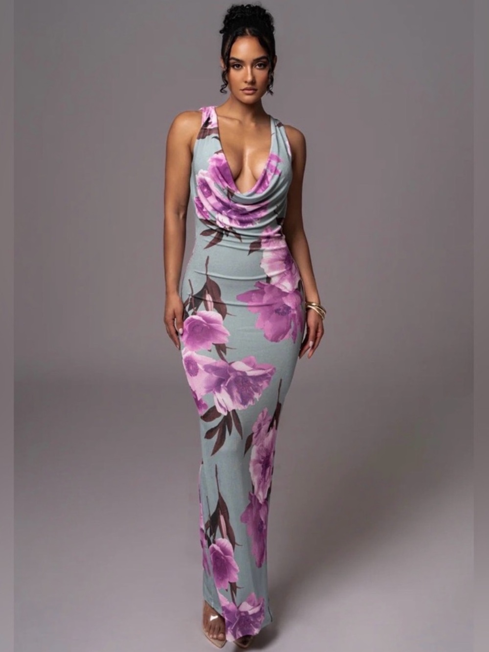 JLUXLABEL Sage Maxi Dress with Pink Floral Print